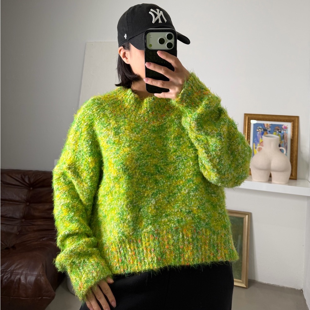 Free People Cozy Green and Yellow Women's Sweater